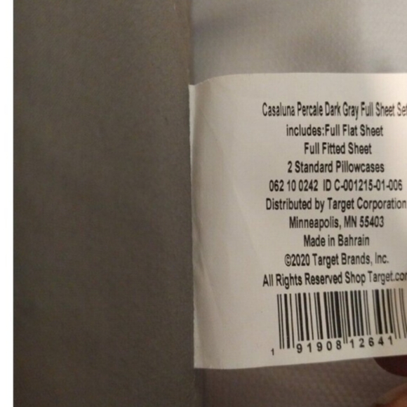 Casaluna Supima Cotton Percale Dark Gray Grey  Color Full Sheet Set NWT - Picture 5 of 11